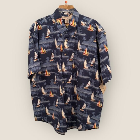 Munsingwear Mens XL Cotton Hawaiian Sailboat Short Sleeve Button-down Shirt - Picture 1 of 4
